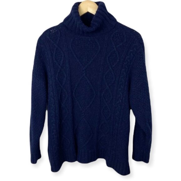 Aerie Oversized Cozy Chunky Cable Knit Turtleneck‎ Sweater Blue Womens Size XS - Picture 1 of 15